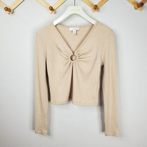 topshop ribbed cropped sweater o ring tan US10